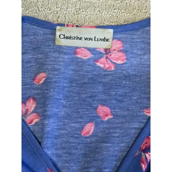 Christine Von Lumbe Vtg 80s Belted Floral Purple Pink Shell Buckle Dress Small - Picture 8 of 10